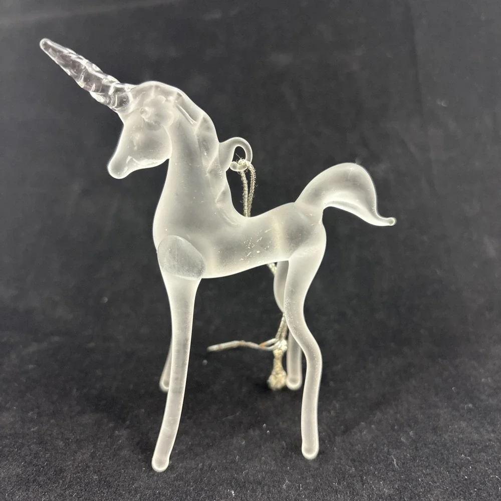 Unicorn Glass Ornament Frosted 4 In Tall